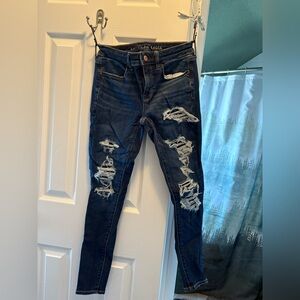 American Eagle Outfitters Women's Ripped Skinny Jeans - Dark Blue